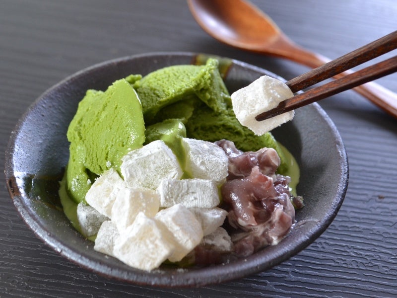 あずきと粒々わらび餅の抹茶アイス