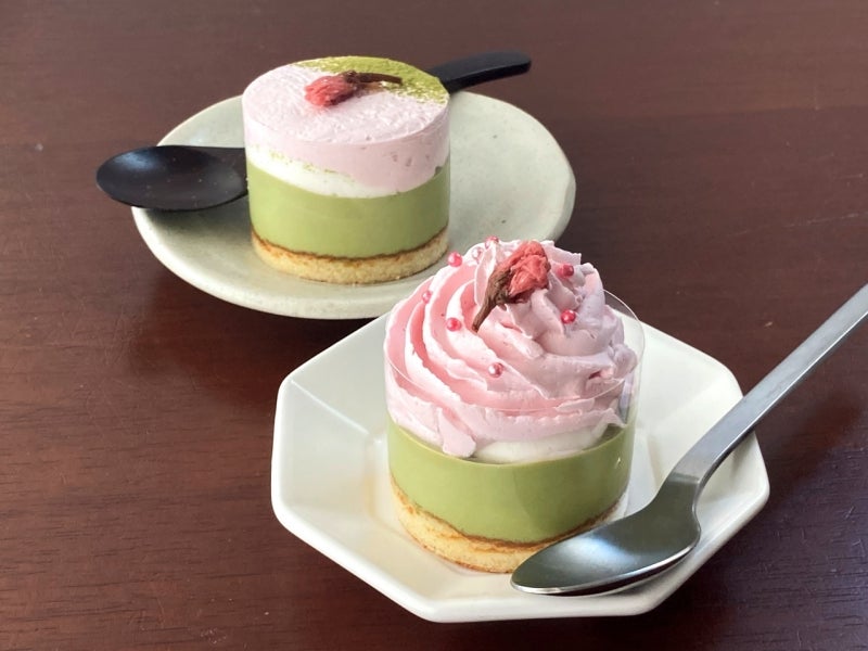 桜と抹茶のセルクルケーキ